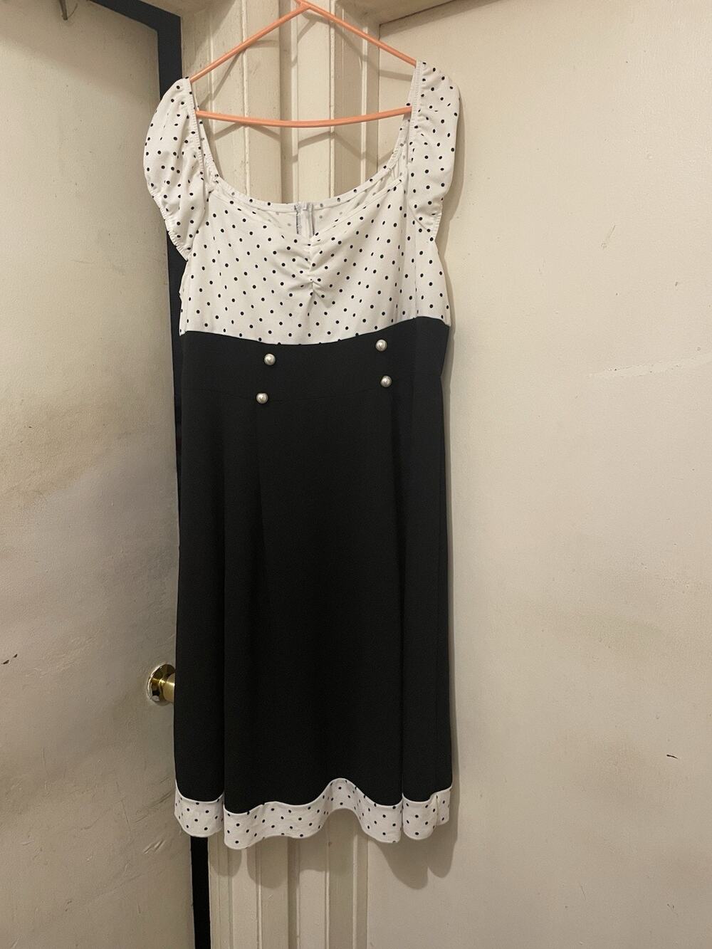 Vintage Inspired Black & White Polka Dot Fit & Flare Midi Dress Size 2X